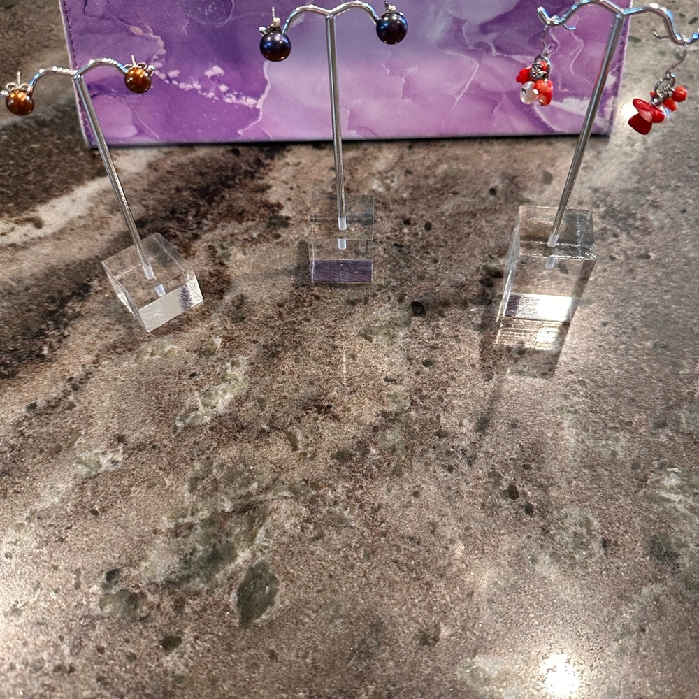 Elegant Sterling Silver  Pearl Earrings 3 piece set